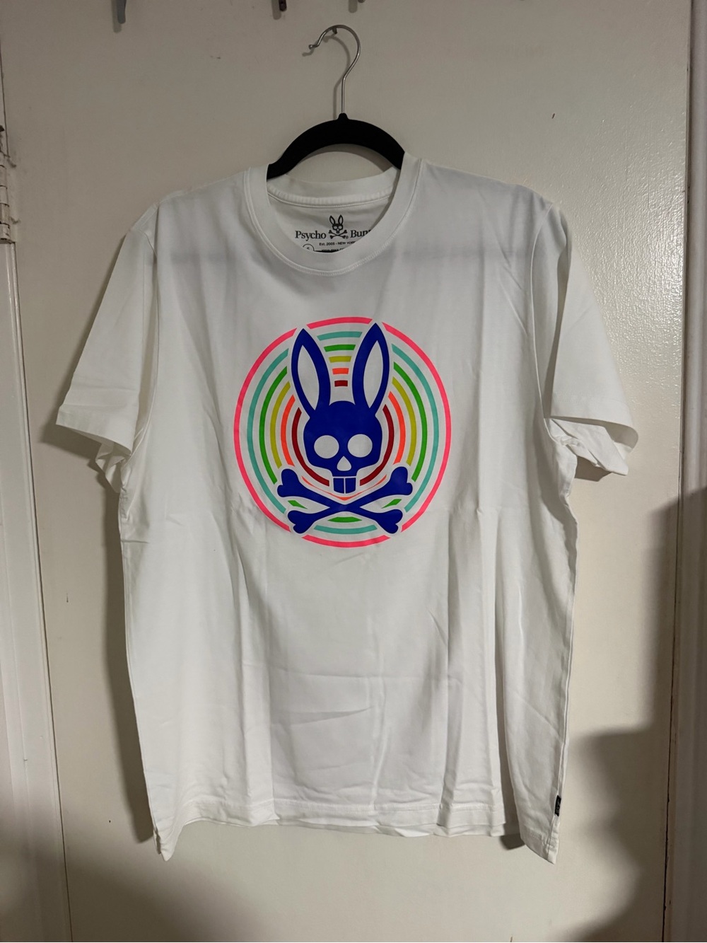 Psycho Bunny Mens White Pima Cotton T-Shirt Rainbow Circle Logo Size 6 L